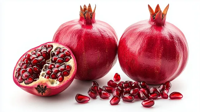 Dekorative Granatäpfel auf weißem Hintergrund
