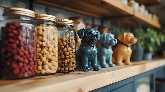 Dekorative Hundeleckereien im Regal