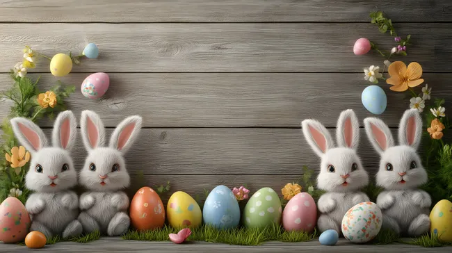 Dekorative Osterhasen-Szene auf Holztisch