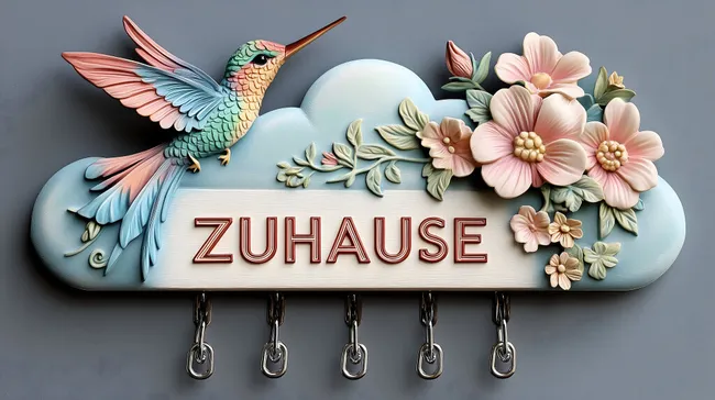 Dekorative Schlüsselbrett mit Blumen und Kolibri