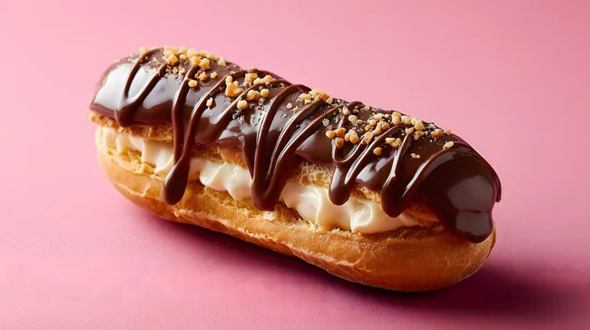 Dekorative Schokoladeneclair mit Creme-Füllung