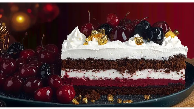 Dekorative Schwarzwälder Kirschtorte mit Goldflocken