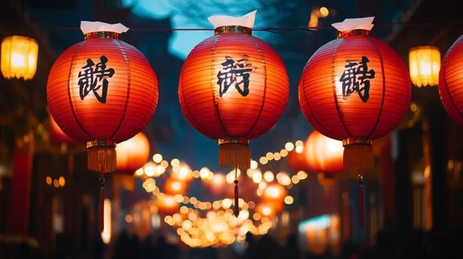 Dekorative traditionelle chinesische Laternen bei Nacht