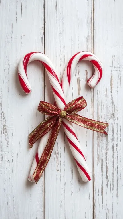 Dekorative Weihnachts-Zuckerstangen mit Schleife