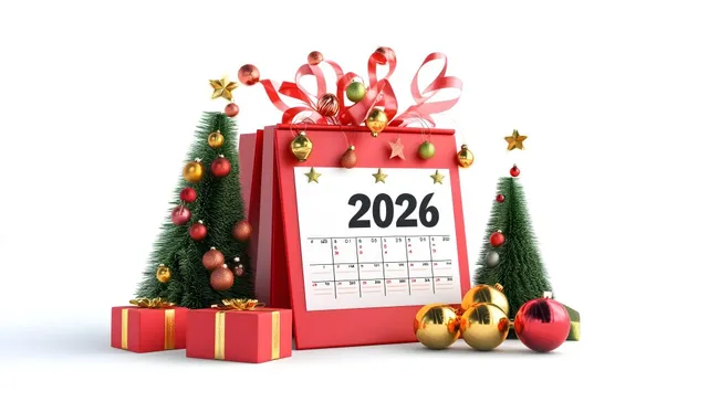 Dekorative Weihnachtskulisse mit Kalender 2026