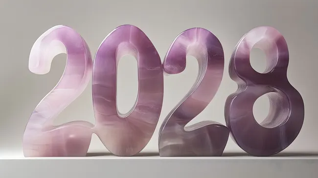 Dekorative Zahlen aus violettem Marmor für 2028