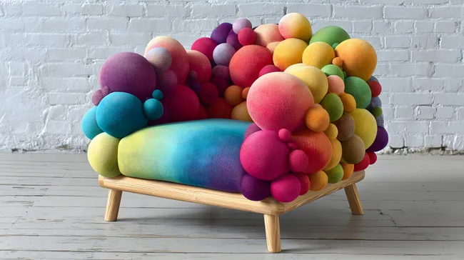 Dekorativer bunter Sitzsack aus luftigen Knäulen