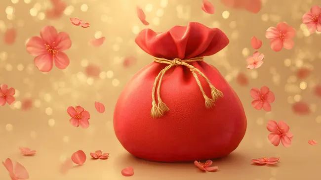 Dekorativer roter Glücksbeutel mit goldener Verzierung