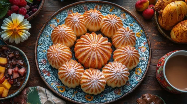 Dekorativer Teller mit frischen Briocheplätzchen