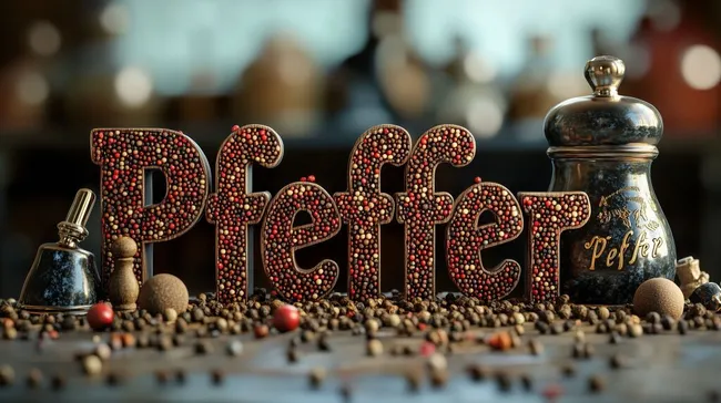 Dekoratives Arrangement aus Pfefferkörnern und -mühlen