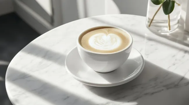 Dekoratives Cappuccino-Foto auf Marmortisch