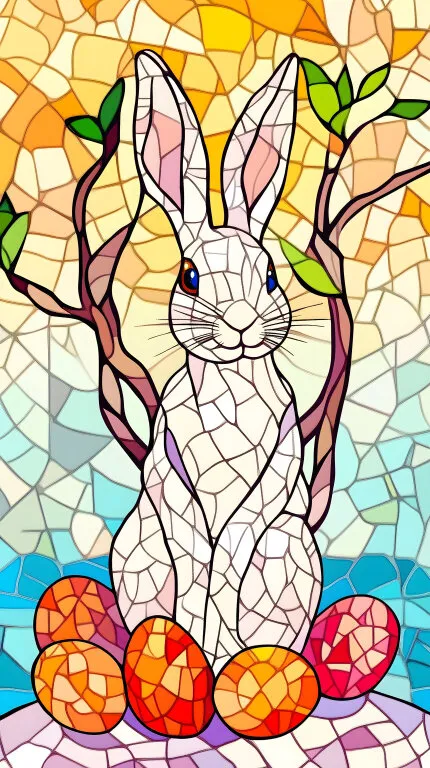 Dekoratives Mosaik-Osterbild mit Hase und Eiern