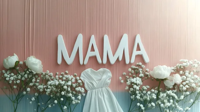 Dekoratives Muttertagsarrangement mit Blumen und Lettern