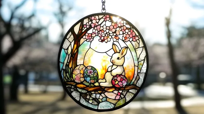 Dekoratives Osterfenster mit Hasenmotiv