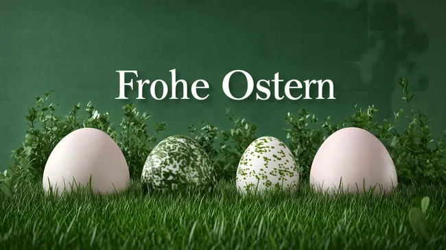 Dekoratives Osterkomposition mit Eiern und Blättern