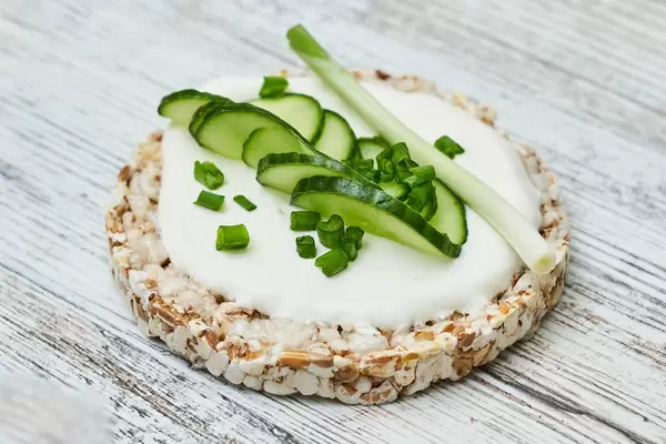 Delicious homemade sandwich on crispbread and cucumber