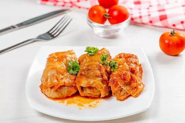 Delicious homemade stuffed with tomato sauce on the table (Flip 2019)