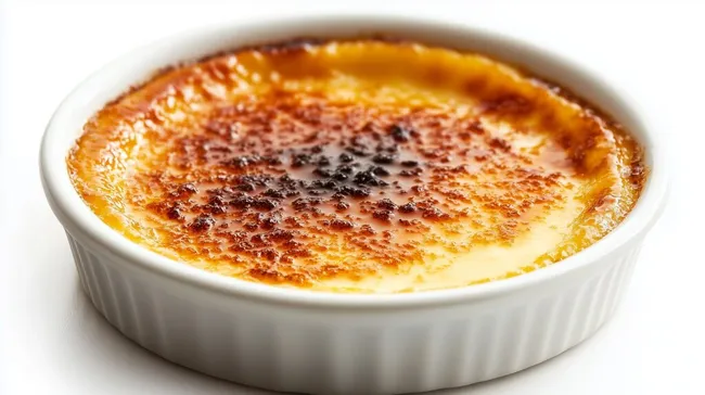 Delikate Crème Brûlée mit karamellisierter Oberfläche