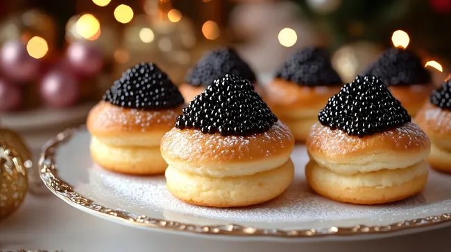 Delikate Kaviar-Profiteroles auf elegantem Silbertablett