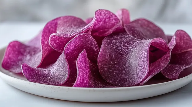 Delikate lila Kartoffelchips appetitlich angerichtet