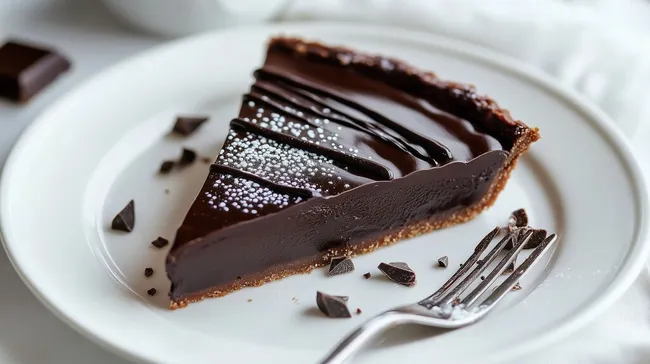 Delikater Schokoladen-Tarte mit Glasur und Krümeln