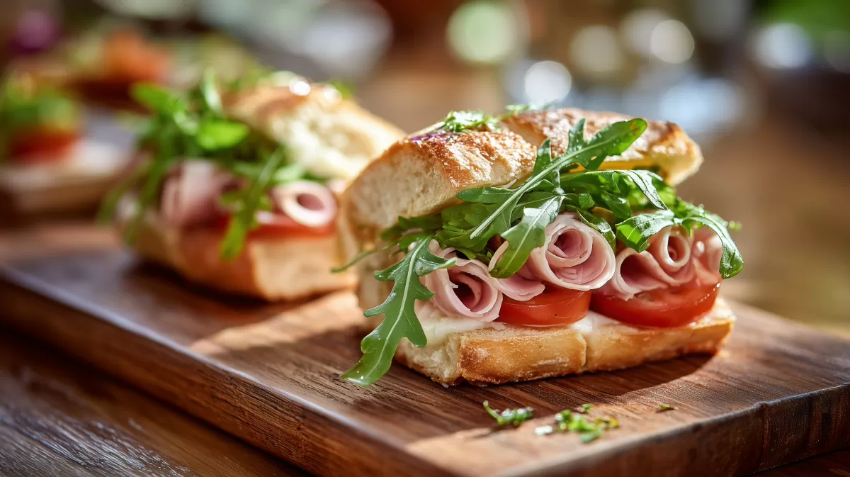 Delikates belegtes Brot mit Schinken und Rucola