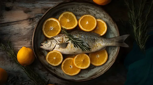 Deliziöser Fisch mit Orangen und Rosmarin - Kostenloses Stockfoto