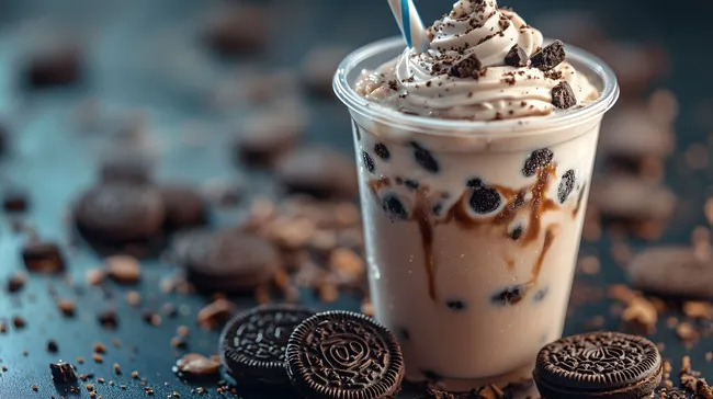 Deliziöser Milchshake mit Kekskrümeln und Sahne