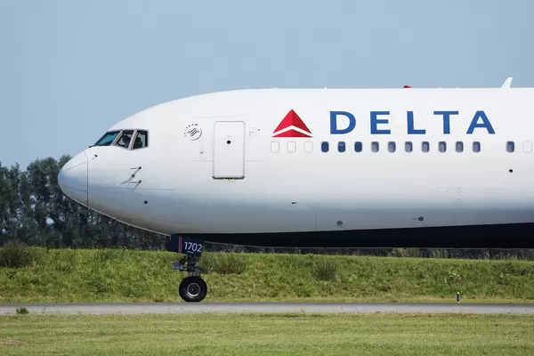 Delta airplane, close-up view at Schiphol AMS