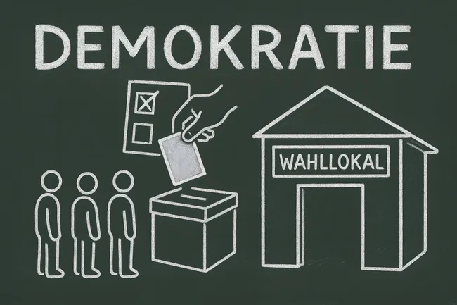 Demokratie und Wahlen - Symbolik auf Tafel