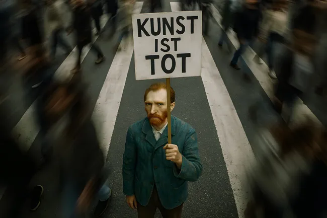 Demonstrierender Künstler in Menschenmenge