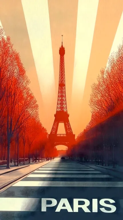 Der Eiffelturm bei Sonnenuntergang in Retro-Optik