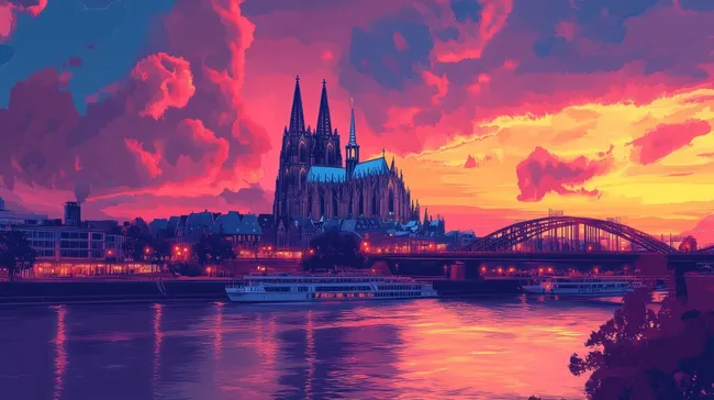 Der Kölner Dom bei malerischer Abenddämmerung
