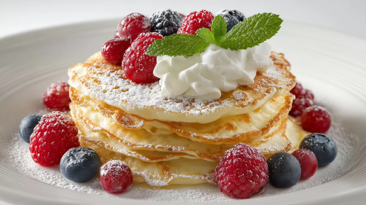 Der perfekte Pfannkuchen-Stapel mit Beeren
