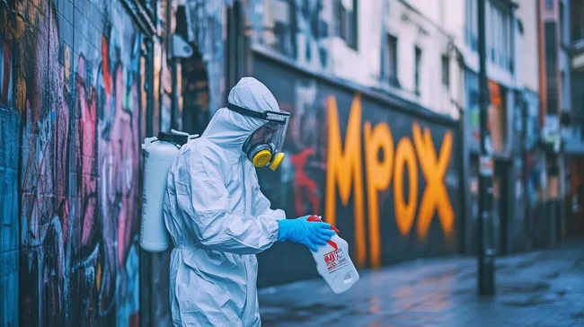 Desinfektion urbaner Graffiti-Umgebung wegen Mpox-Ausbruch