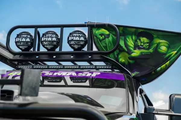 Detail shot of top LED lights on a pick-up truck