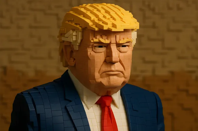 Detailansicht einer Donald-Trump-Statue aus Lego-Steinen