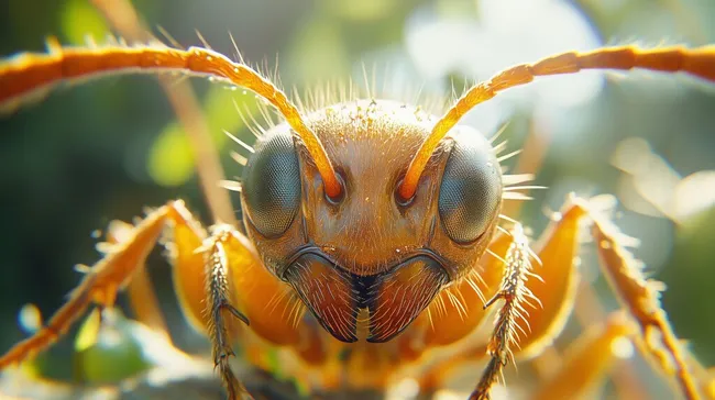 Detailansicht einer leuchtend orangefarbenen Wespe