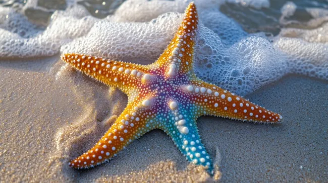 Detailansicht eines bunten Seesterns im Meer