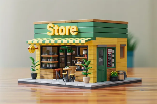 Detailansicht eines modernen Ladengeschäfts mit Retro-Ambiente