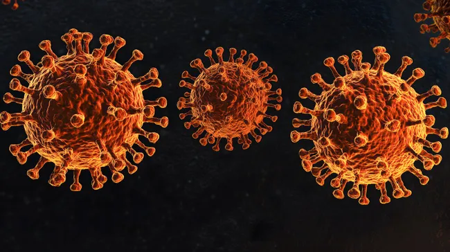 Detailansicht eines orangefarbenen Coronavirus-Modells