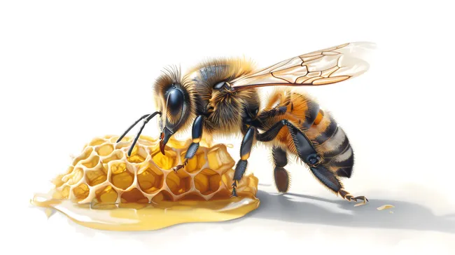 Detailaufnahme einer Biene auf Honigwabe