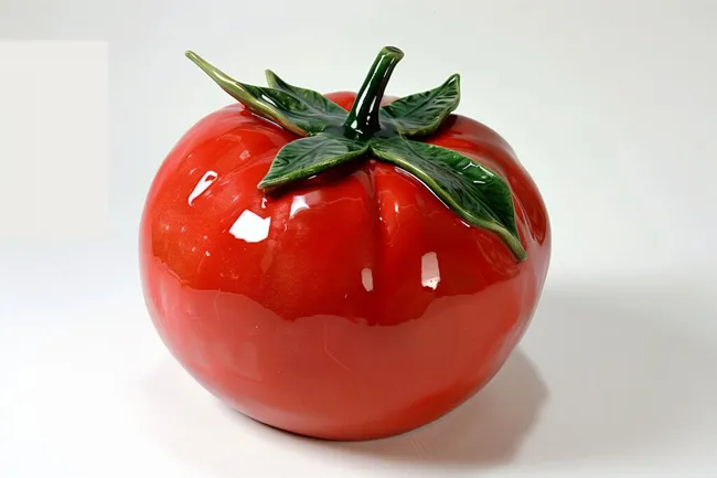 Detailaufnahme einer glänzenden roten Keramiktomate