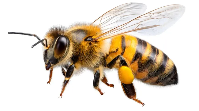 Detailaufnahme einer Honigbiene in Flugbereitschaft