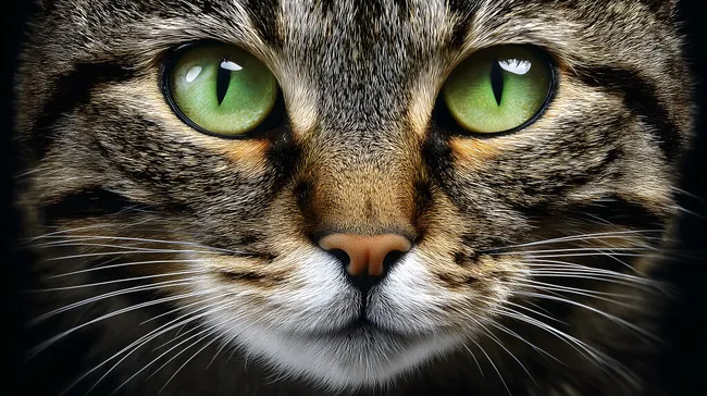 Detailaufnahme eines Katzenkopfes mit grünen Augen