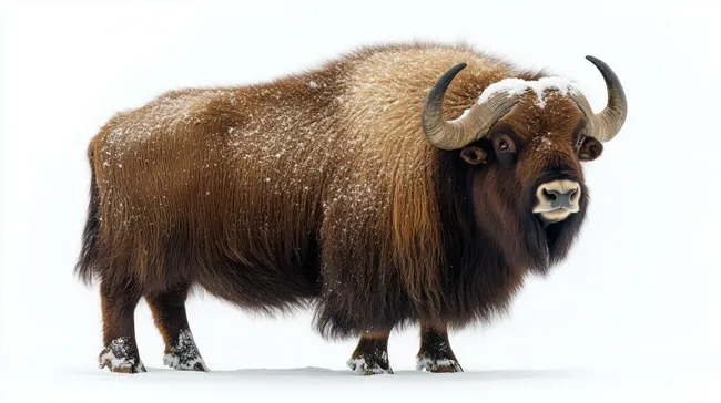 Detailaufnahme eines majestätischen Moschusochsen im Schnee