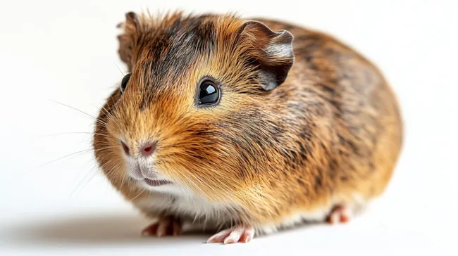 Detailaufnahme eines Meerschweinchens auf weißem Hintergrund