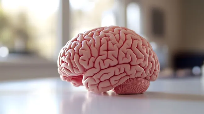 Detailaufnahme eines menschlichen Gehirns auf Arbeitstisch