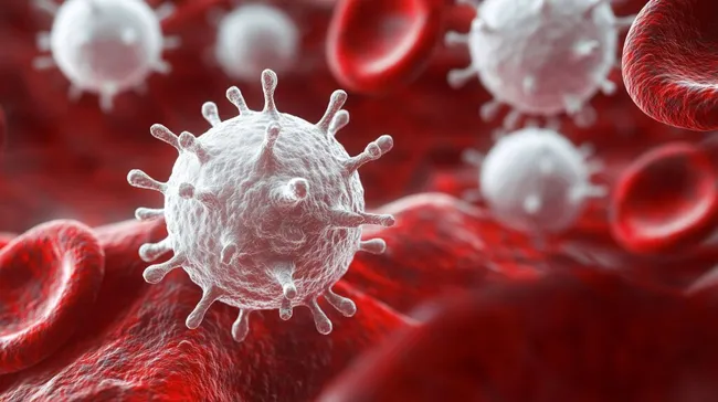 Detailaufnahme von Coronavirus-Partikel im Blut kostenlos herunterladen