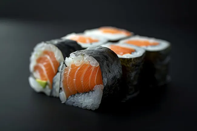 Detailaufnahme von frischen Sushi-Rollen